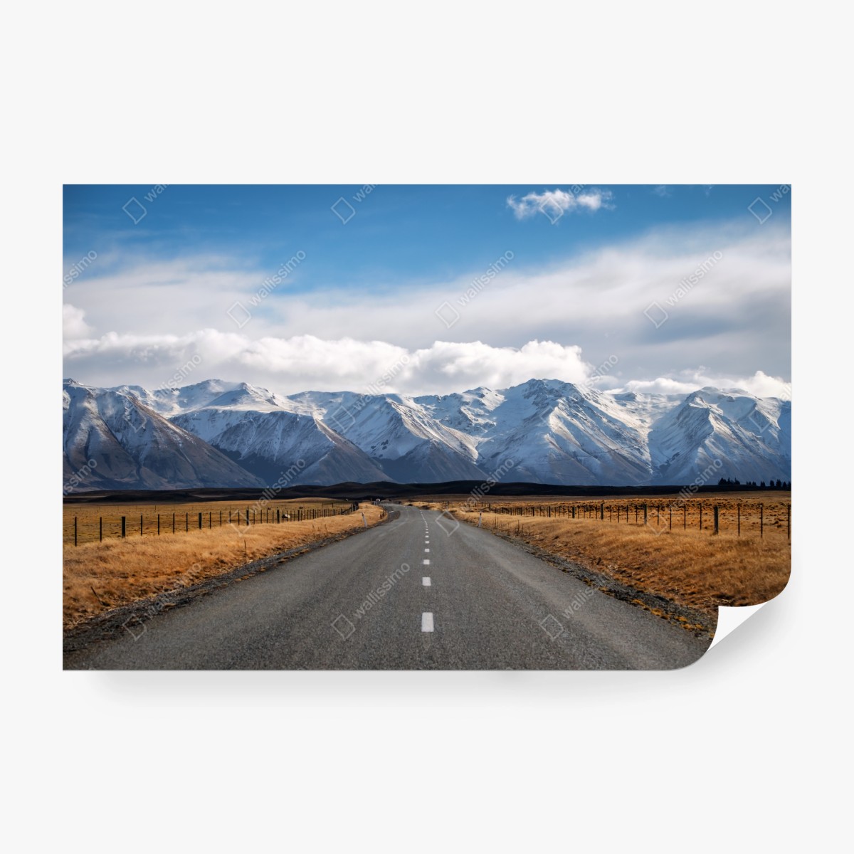 Fototapete straße zur schneebedeckten bergwelt, Neuseeland – Wallnifity®