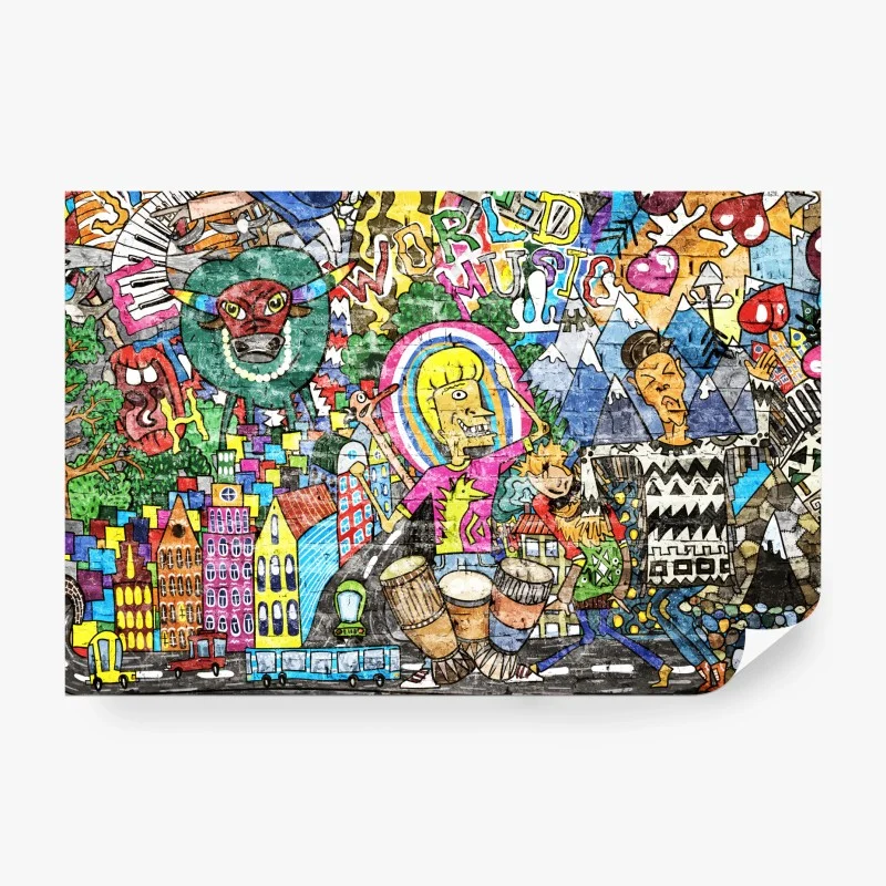 Fototapete farbenfrohes graffiti-wandbild