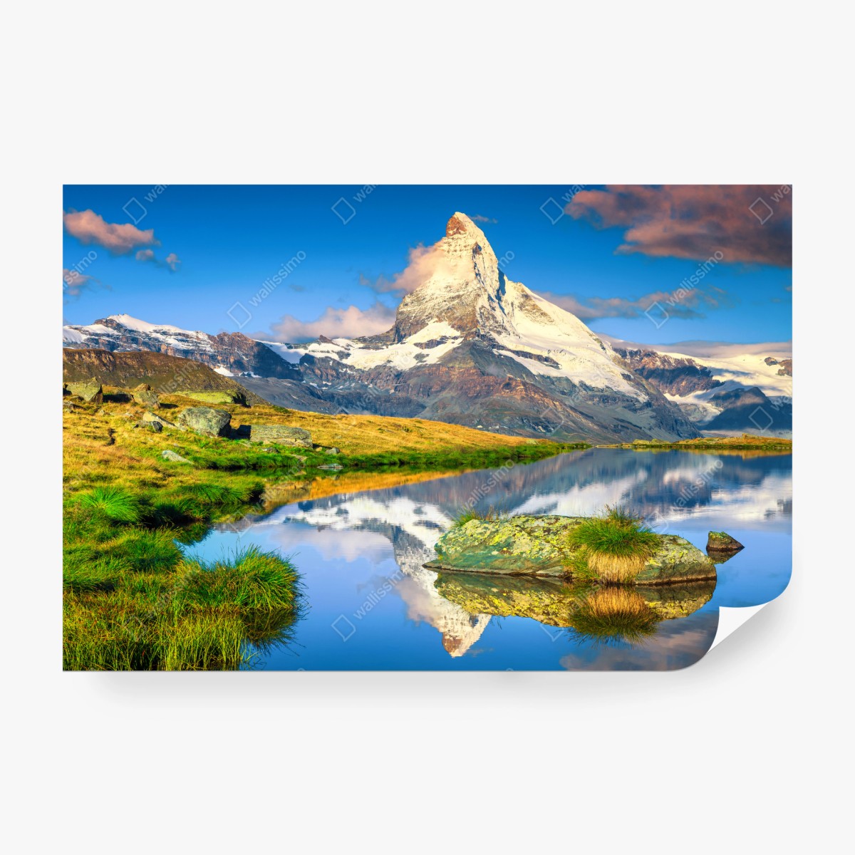 Fototapete majestätisches Matterhorn gespiegelt im alpensee – Wallnifity®