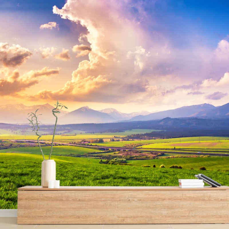 Fototapete frühlingshafte panoramalandschaft der Tatra, Slowakei – Wallnifity®
