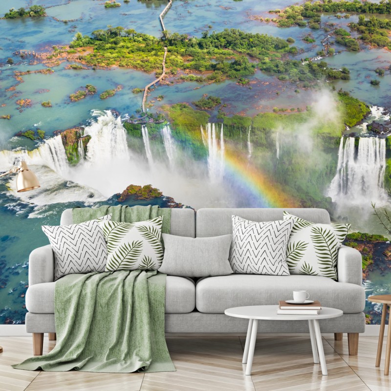 Fototapete luftaufnahme tropischer wasserfälle mit regenbogen – Wallnifity®