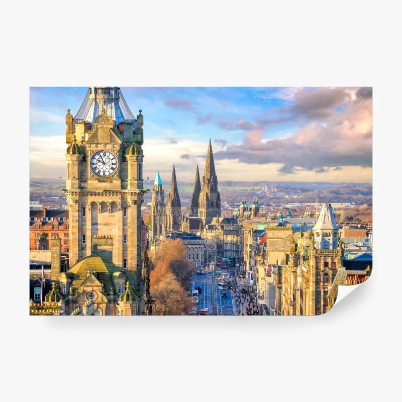 Fototapete Edinburgh skyline mit schloss und uhrturm