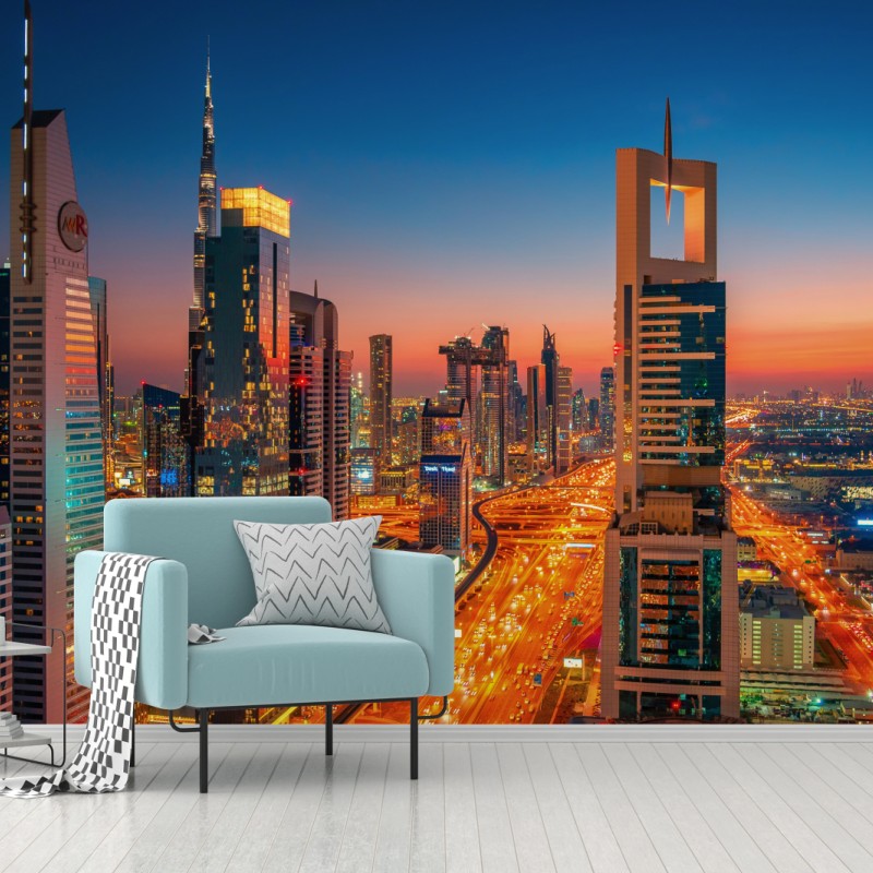 Fototapete Dubai skyline bei dämmerung – Wallnifity®