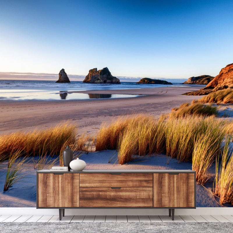 Fototapete Wharariki Beach friedliche küstenlandschaft im morgenlicht – Wallnifity®