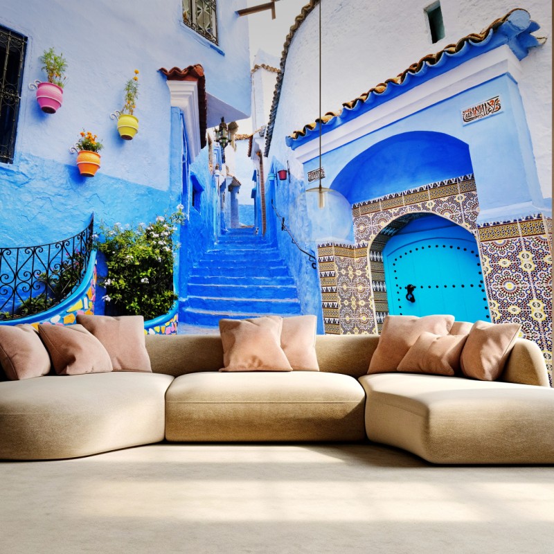 Fototapete blaue gasse in Chefchaouen – Wallnifity®