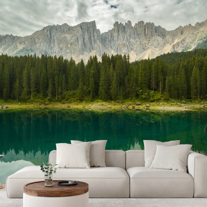 Fototapete ruhige spiegelung am Lago di Carezza, Dolomiten – Wallnifity®