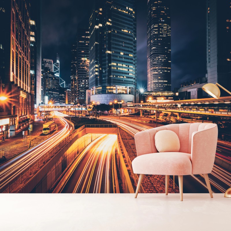 Fototapete nächtliche lichtspuren über der stadtautobahn – Wallnifity®