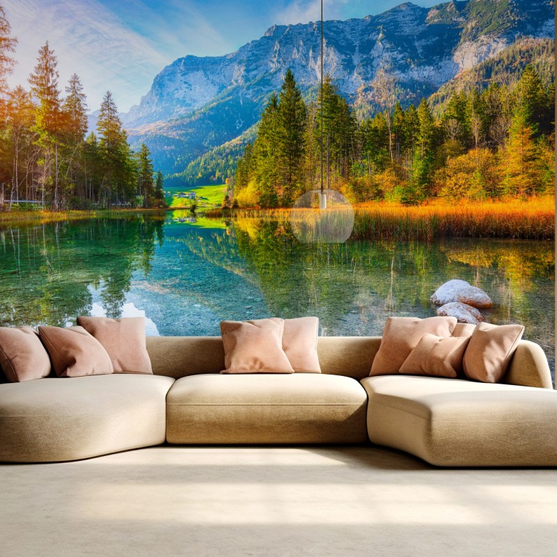 Fototapete Hintersee herbstliche see- und bergspiegelung – Wallnifity®