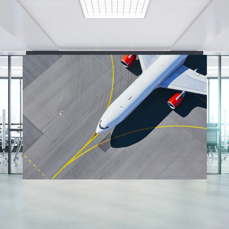 Fototapete luftaufnahme eines flugzeugs auf dem rollfeld – Wallnifity®