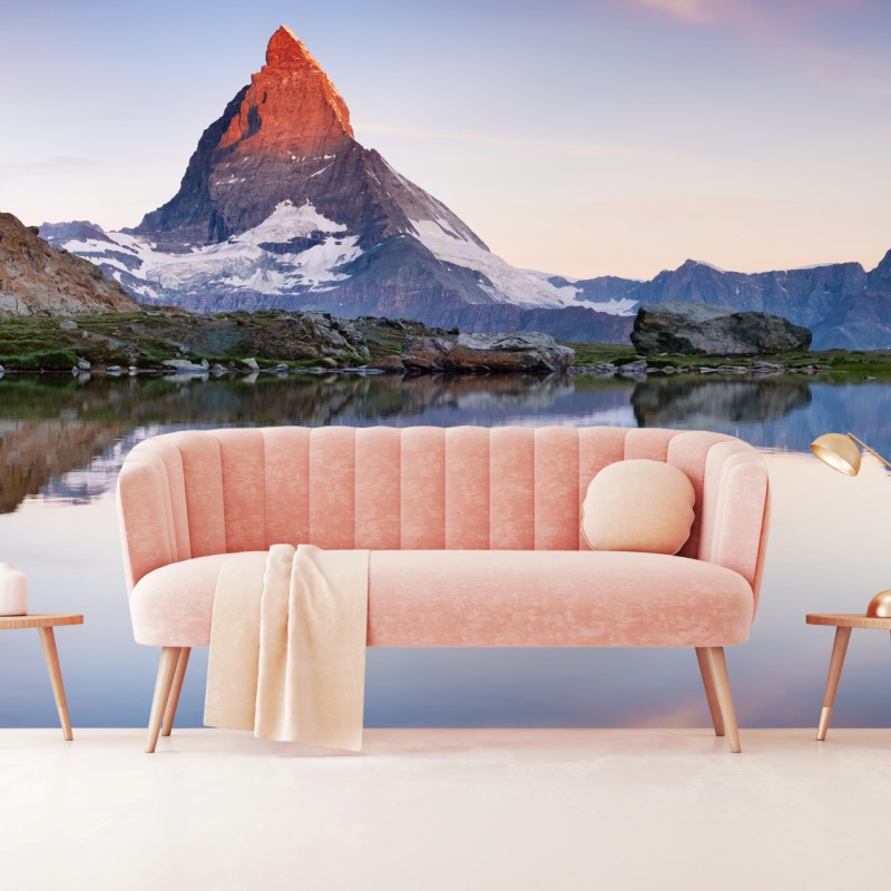 Fototapete Matterhorn bei sonnenaufgang über dem alpensee – Wallnifity®