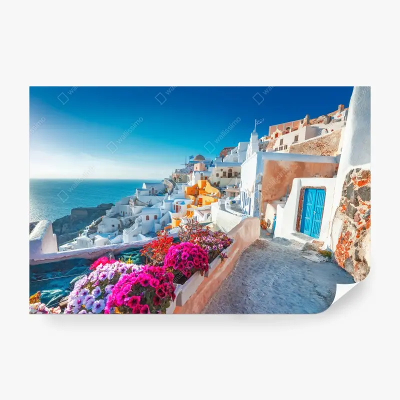 Fototapete sonniges Santorini am klippenrand