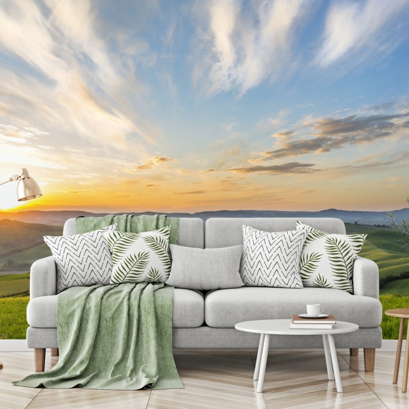 Fototapete sonnenaufgang über einer wiese in Italien – Wallnifity®