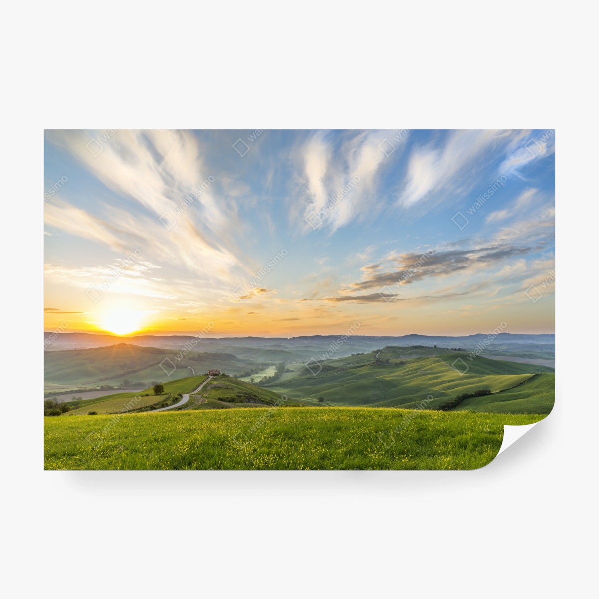 Fototapete sonnenaufgang über einer wiese in Italien – Wallnifity®