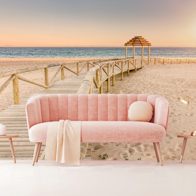 Fototapete hölzerner steg zum strand von Trafalgar bei sonnenuntergang – Wallnifity®