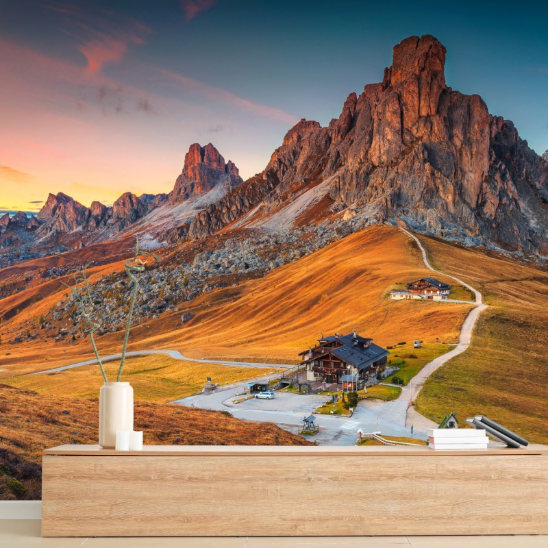 Fototapete sonnenuntergang über Passo Giau, Dolomiten – Wallnifity®