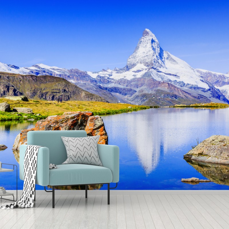 Fototapete Matterhorn spiegelung am Stellisee, Zermatt – Wallnifity®