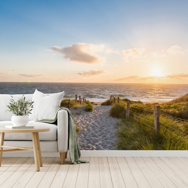 Fototapete sonnenbeschienener strandweg zum meer – Wallnifity®