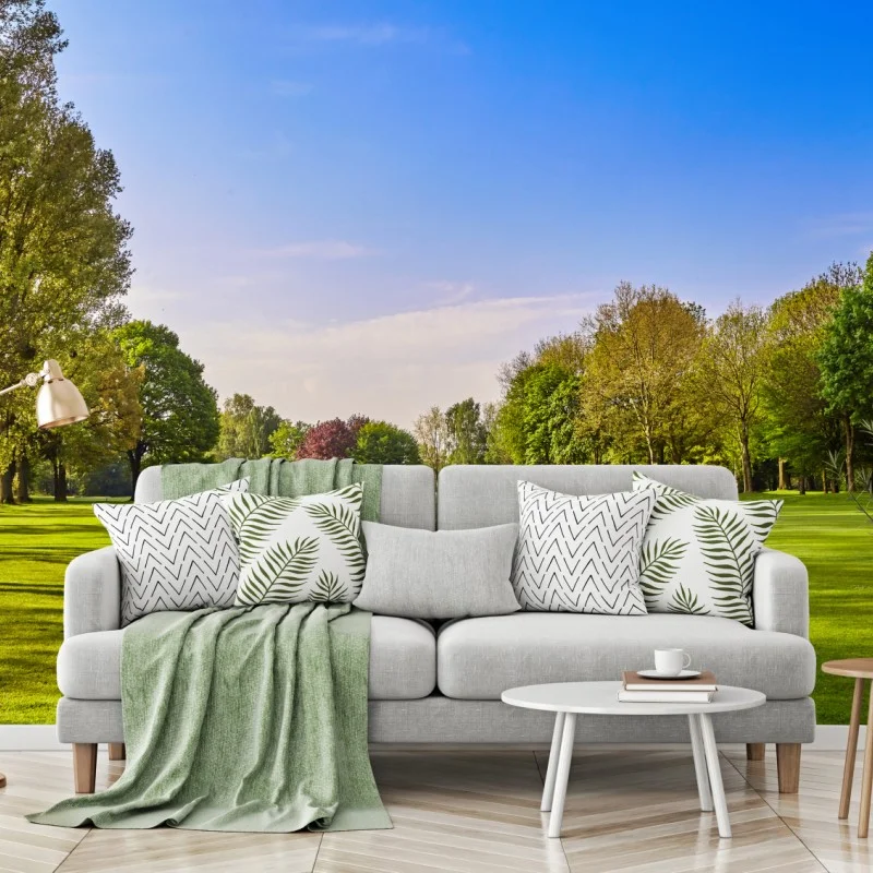 Fototapete sonnige panoramaaufnahme eines stadtparks – Wallnifity®