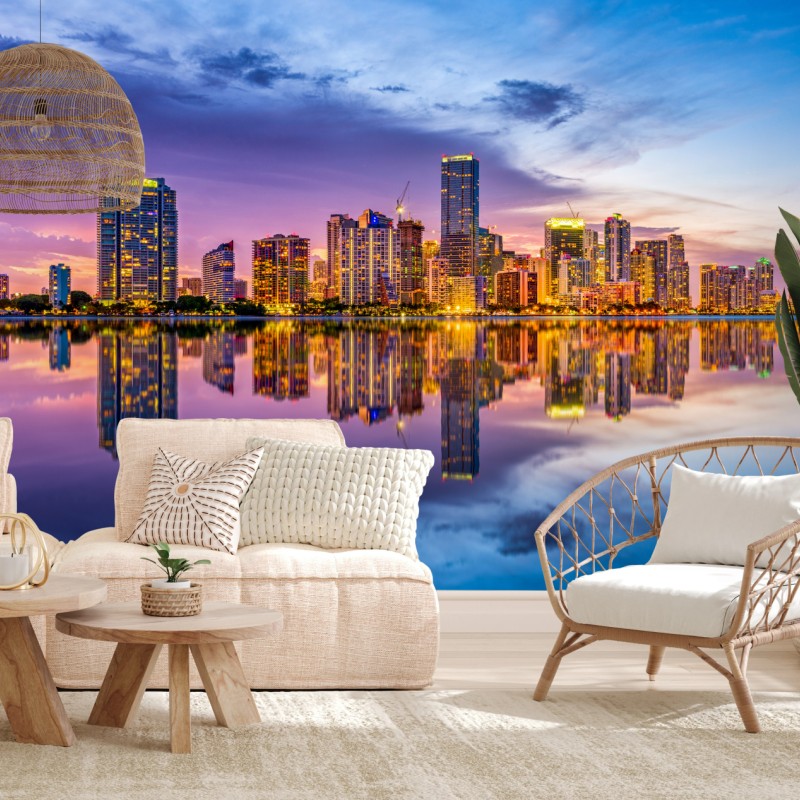 Fototapete Miami skyline gespiegelt in Biscayne Bay – Wallnifity®
