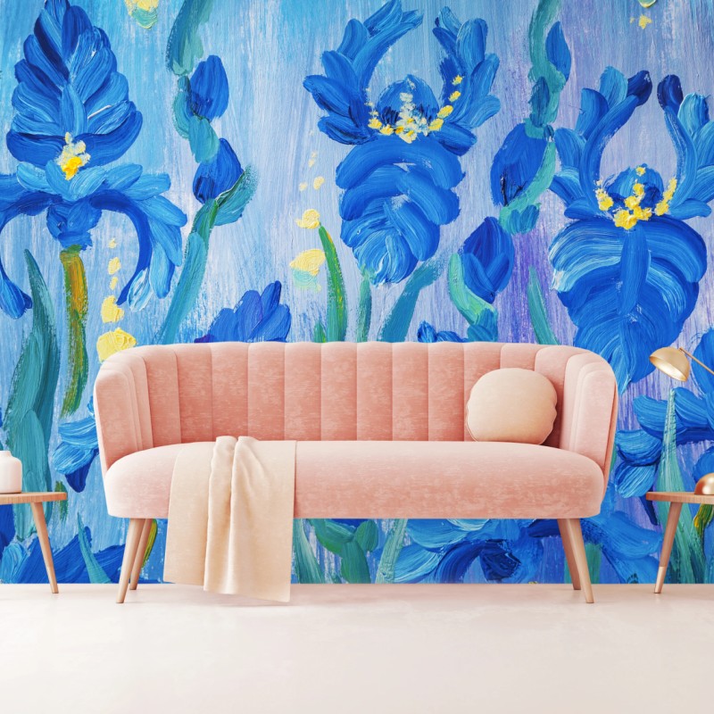 Fototapete lebendiger blauer iris-bund – Wallnifity®