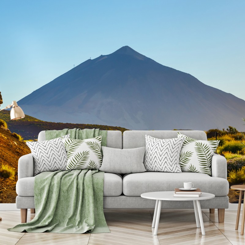 Fototapete sonnenbeschienene bergstraße zum vulkan – Wallnifity®