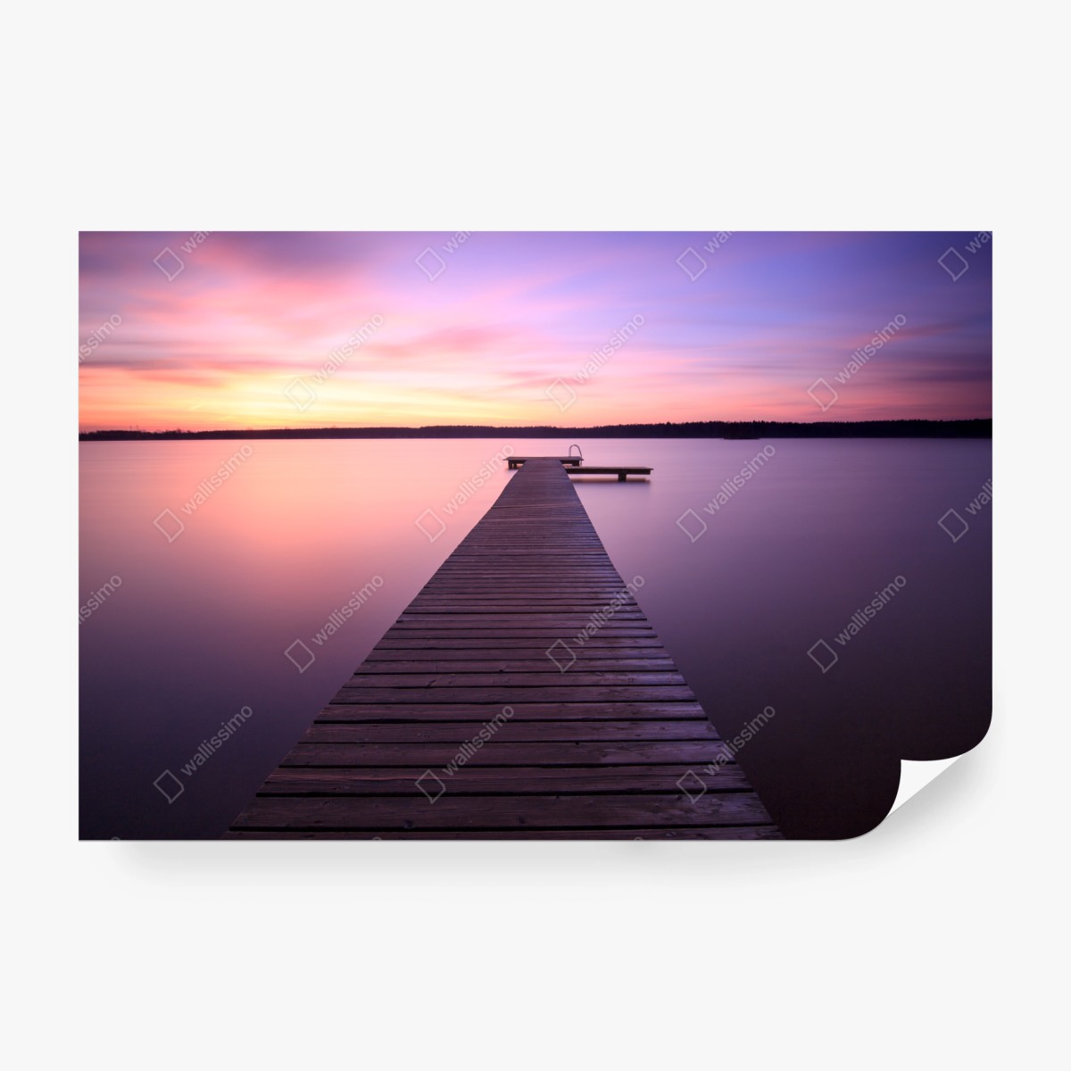 Fototapete ruhiger pastellsonnenuntergang am see mit steg – Wallnifity®