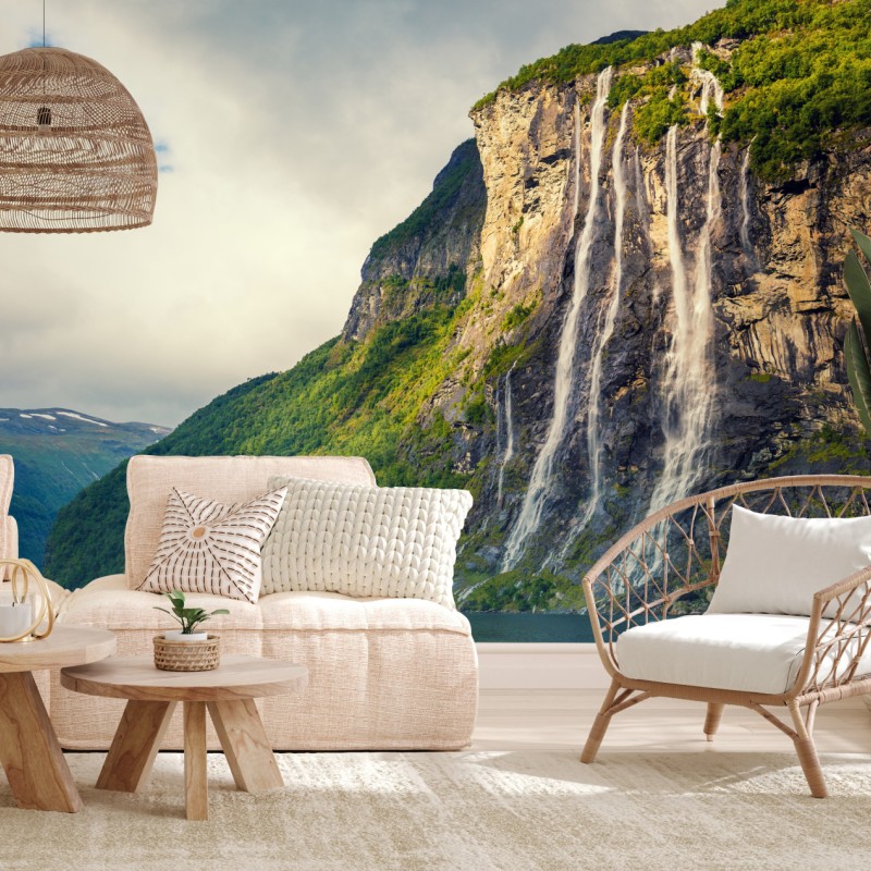 Fototapete wasserfälle an fjordklippen – Wallnifity®