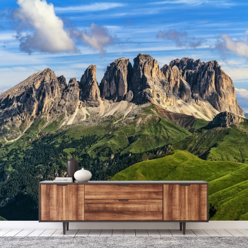 Fototapete majestätische bergpanorama mit grünen hügeln – Wallnifity®