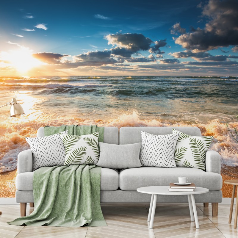 Fototapete goldener sonnenaufgang über dem meer – Wallnifity®