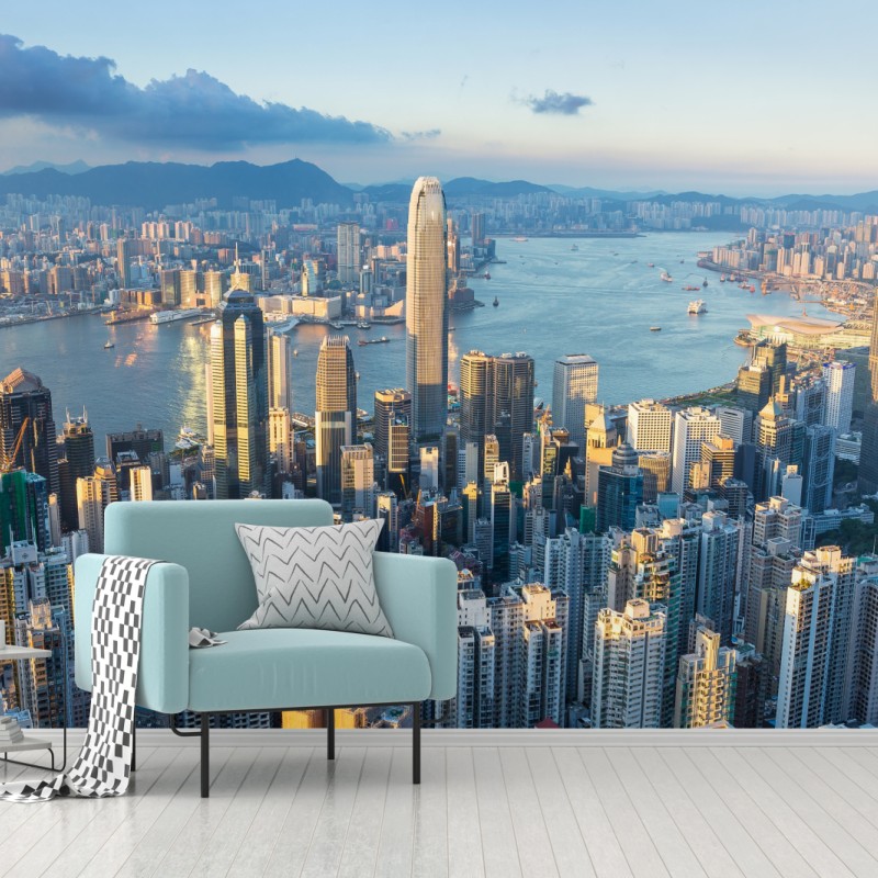 Fototapete panorama von Hongkong bei sonnenuntergang – Wallnifity®