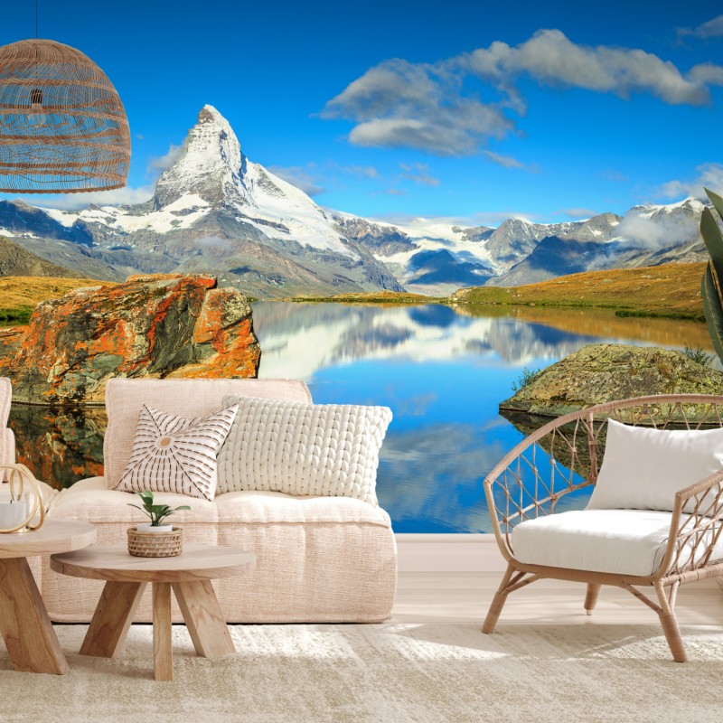 Fototapete spiegelung des Matterhorns über einem alpinen see – Wallnifity®