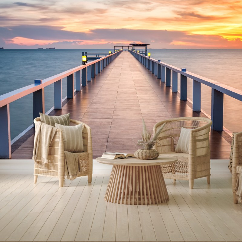 Fototapete seebrücke bei sonnenuntergang – Wallnifity®