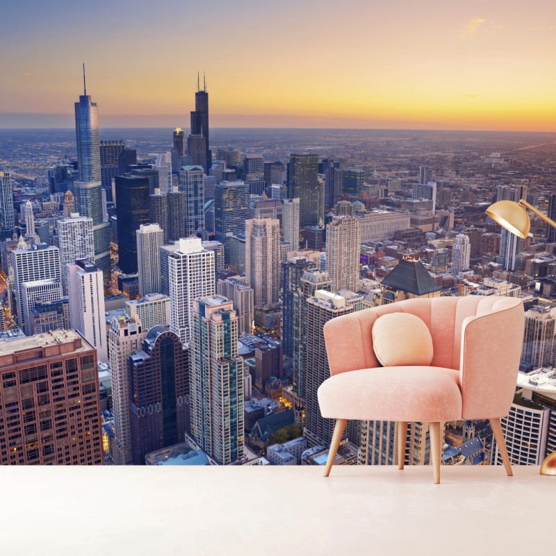 Fototapete stadtpanorama bei sonnenuntergang – Wallnifity®