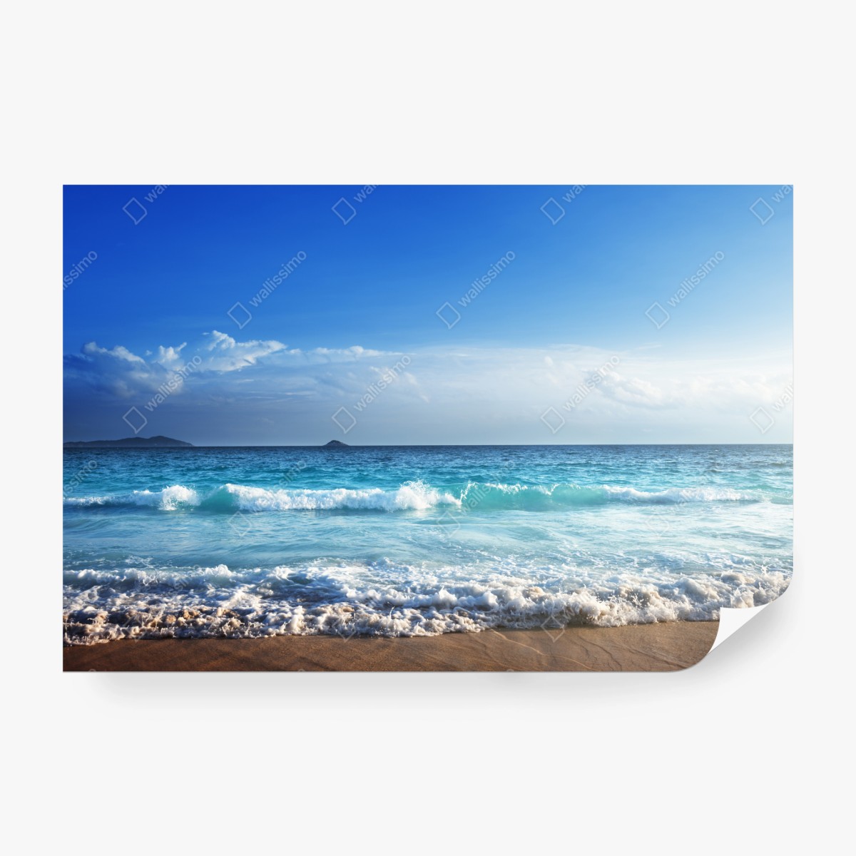 Fototapete tropischer strand auf den Seychellen bei sonnenuntergang – Wallnifity®