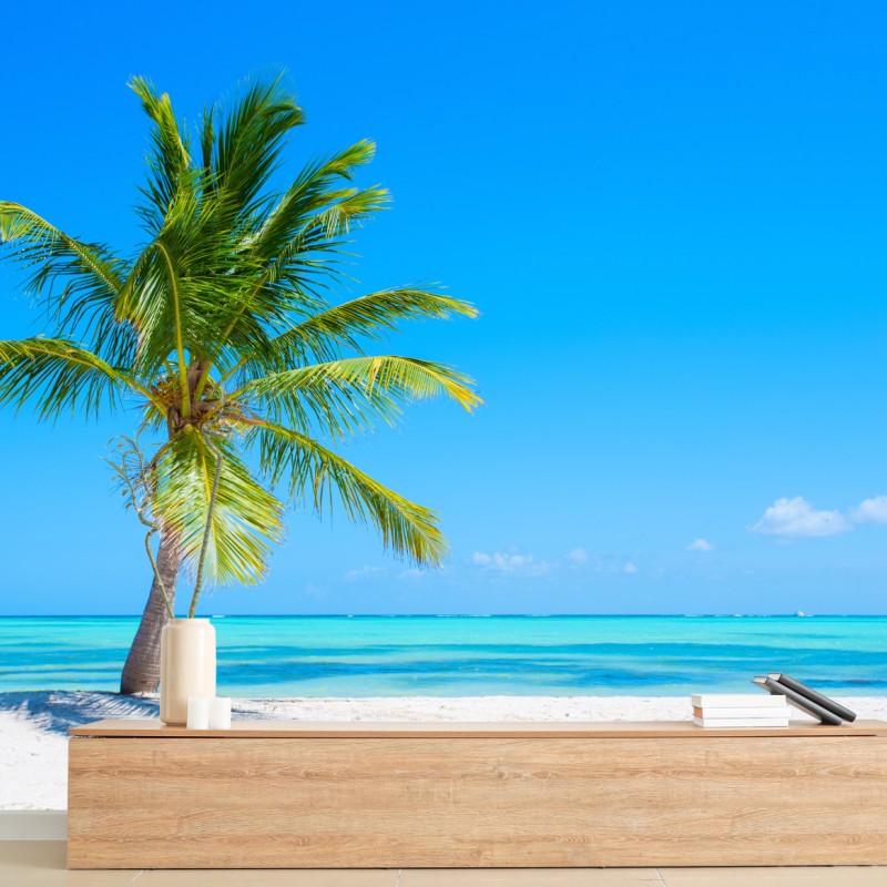 Fototapete tropische palme am weißen sandstrand – Wallnifity®