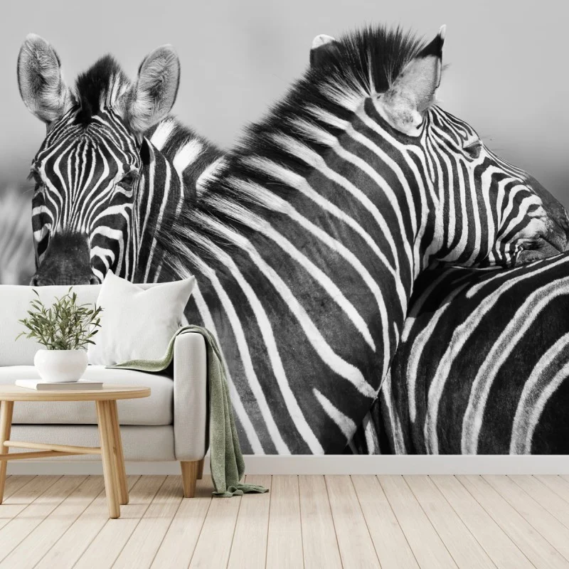 Fototapete verschlungene zebras in monochrom