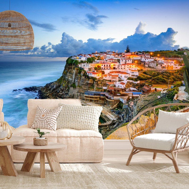 Fototapete Azenhas do Mar küstendorf auf der klippe, Portugal – Wallnifity®