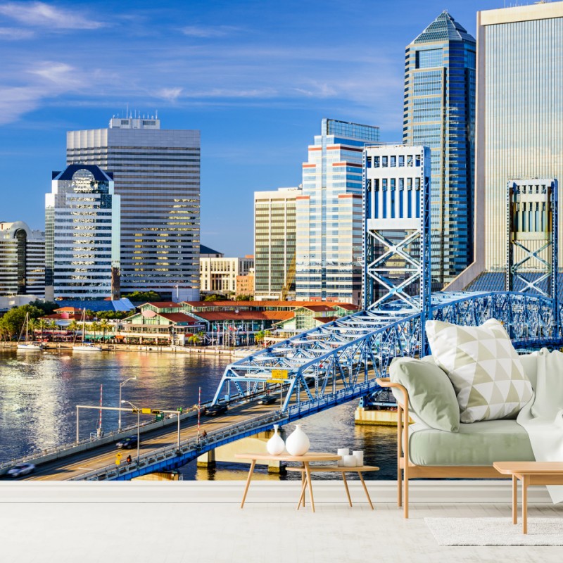 Fototapete Jacksonville skyline mit blauem brücke – Wallnifity®