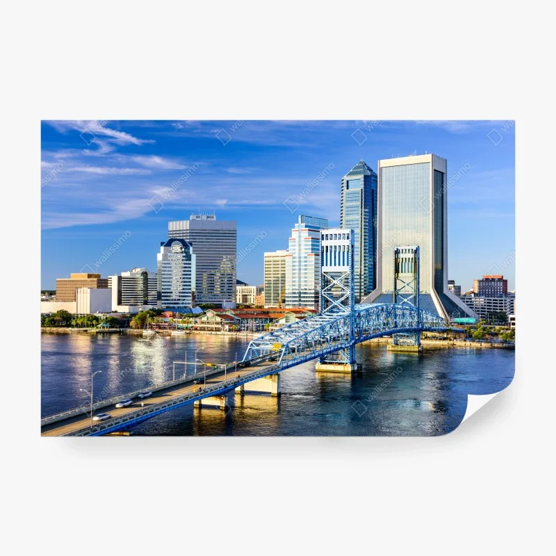 Fototapete Jacksonville skyline mit blauem brücke