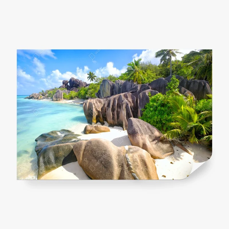 Fototapete Anse Source d'Argent, La Digue türkisfarbener strand