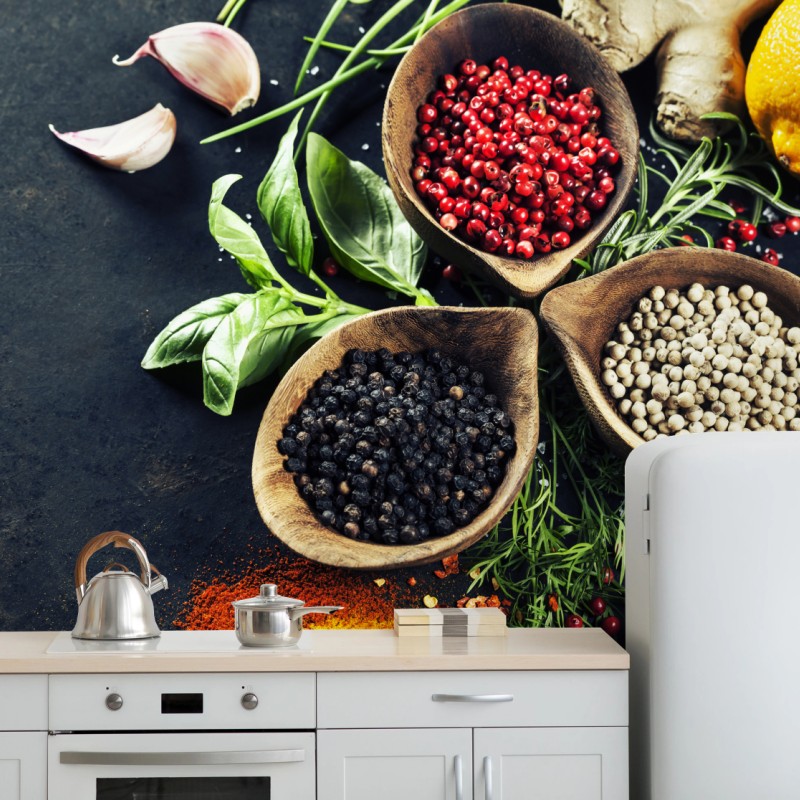 Fototapete lebendige gewürze und frische kräuter – Wallnifity®