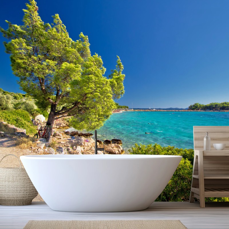 Fototapete idyllischer türkisfarbener strand auf der Insel Murter – Wallnifity®