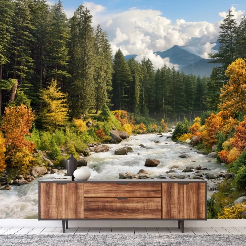 Fototapete herbstliche berglandschaft mit fluss