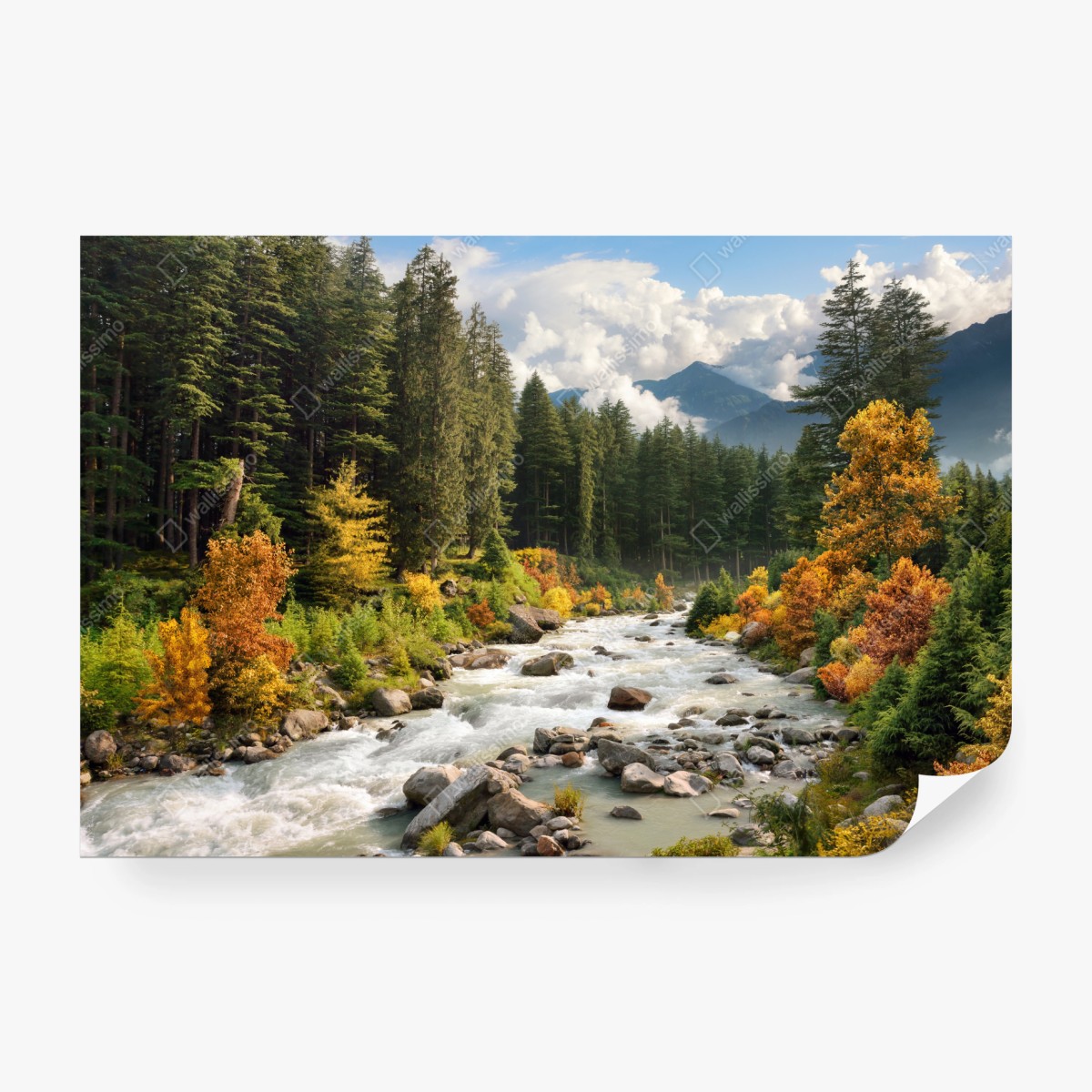 Fototapete herbstliche berglandschaft mit fluss – Wallnifity®