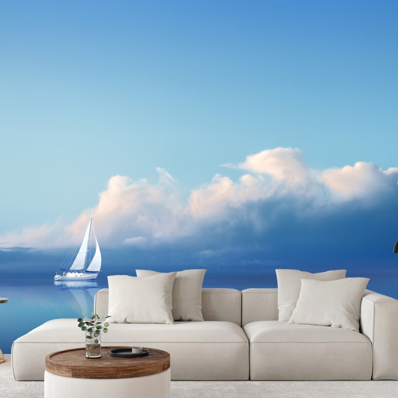Fototapete segelboot auf ruhigem blauem meer – Wallnifity®