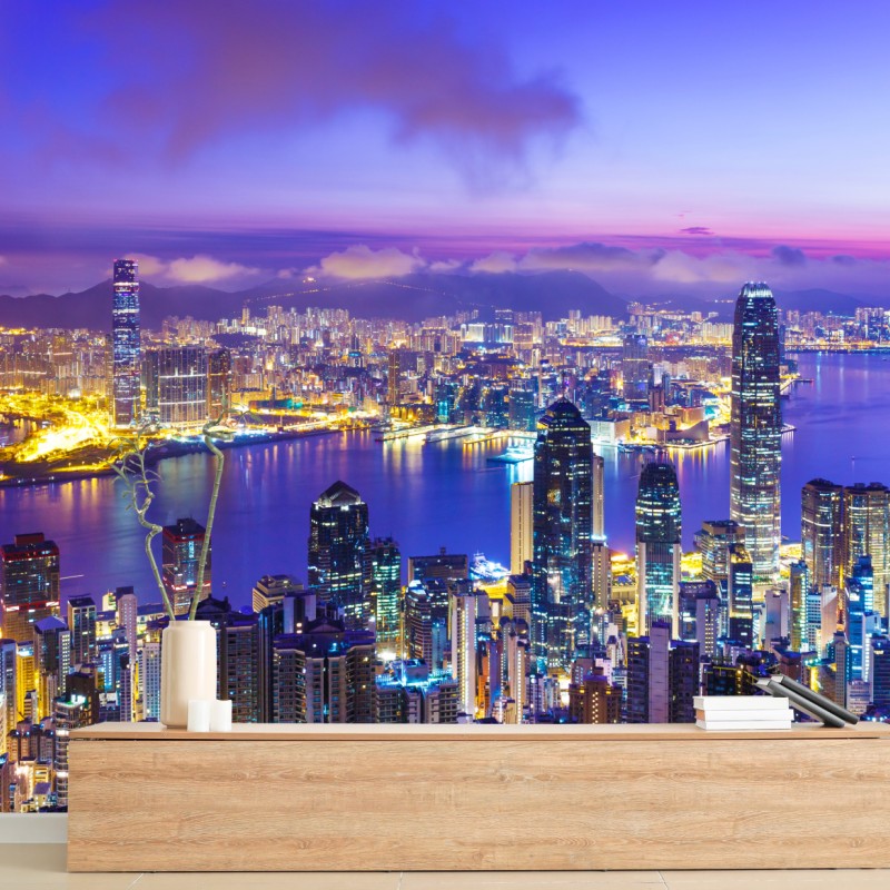 Fototapete Hong Kong skyline bei dämmerung – Wallnifity®