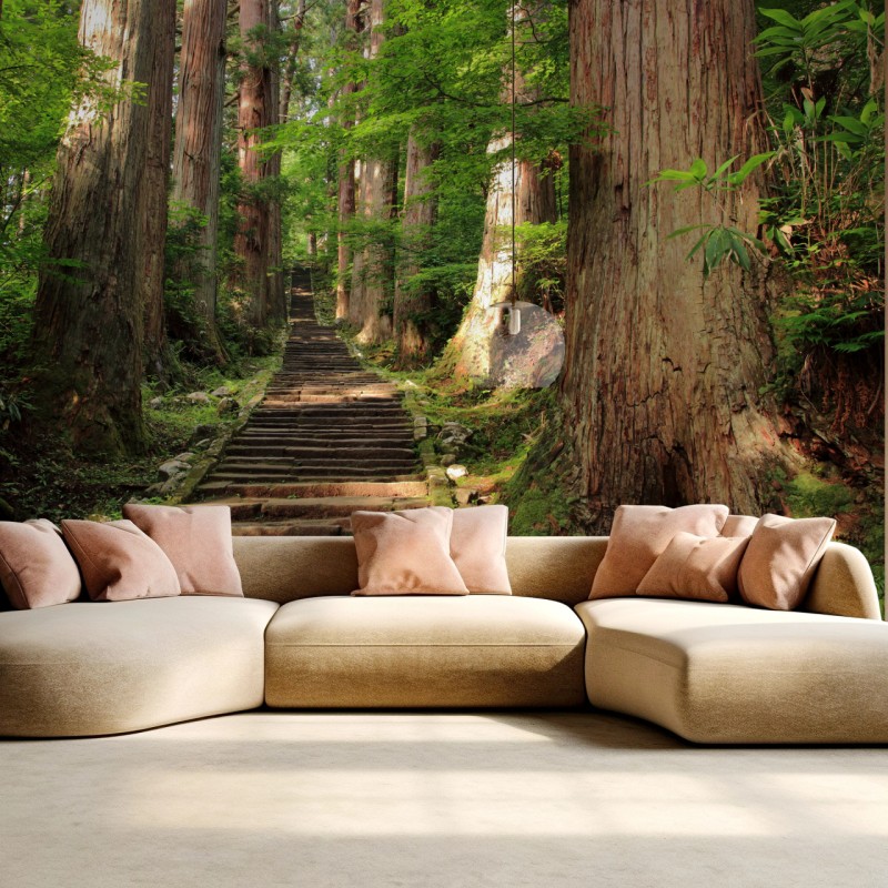 Fototapete steinne treppe im alten wald – Wallnifity®