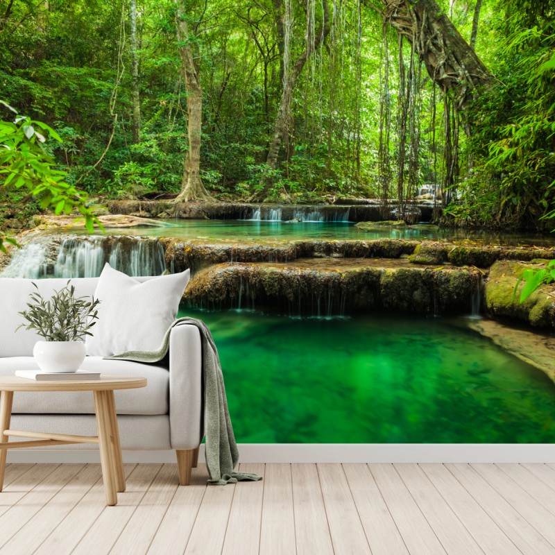 Fototapete ruhige türkisbecken am wasserfall Erawan – Wallnifity®