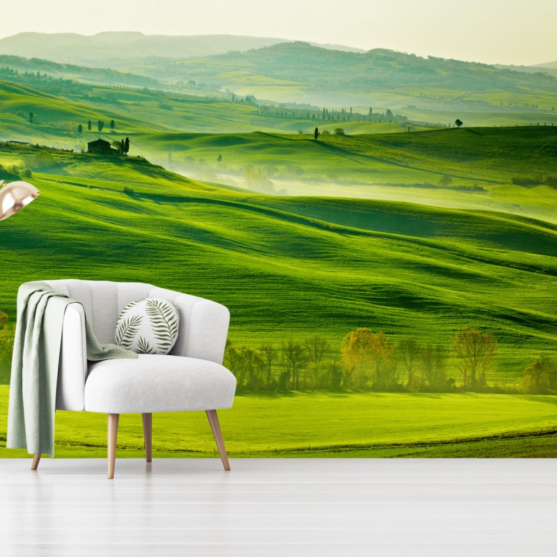 Fototapete sonnige sanft hügelnde landschaft der Toskana – Wallnifity®