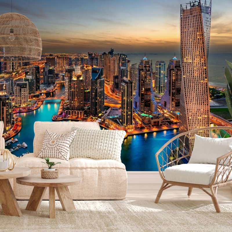 Fototapete Dubai marina skyline bei dämmerung – Wallnifity®